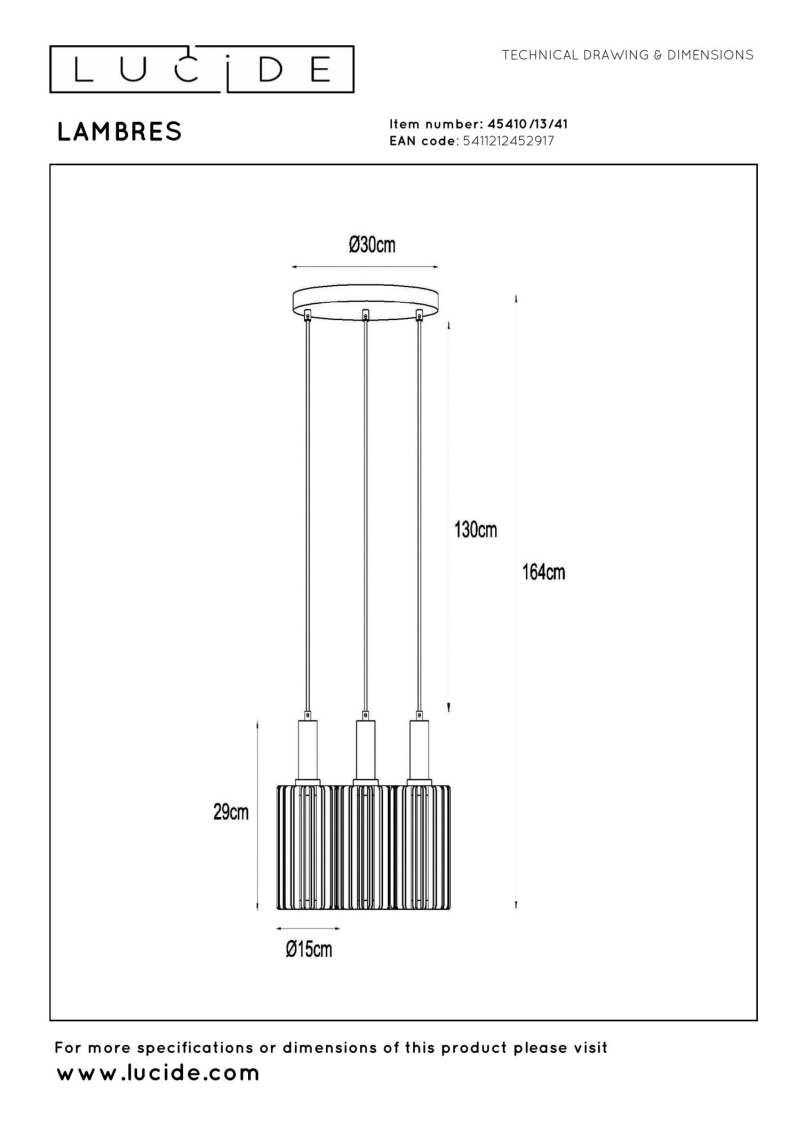 Lucide LAMBRES - Závesné svetlo - 3xE27 - Taupe